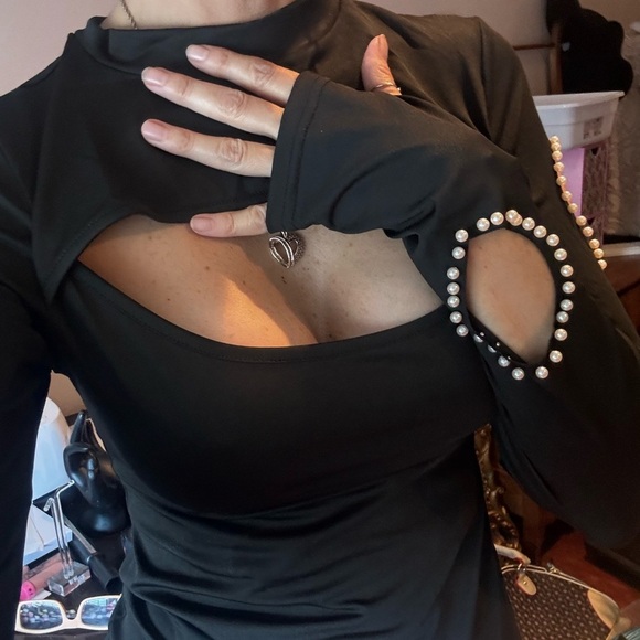 Black Long Sleeve Top with Heart Cutouts - Picture 5 of 5